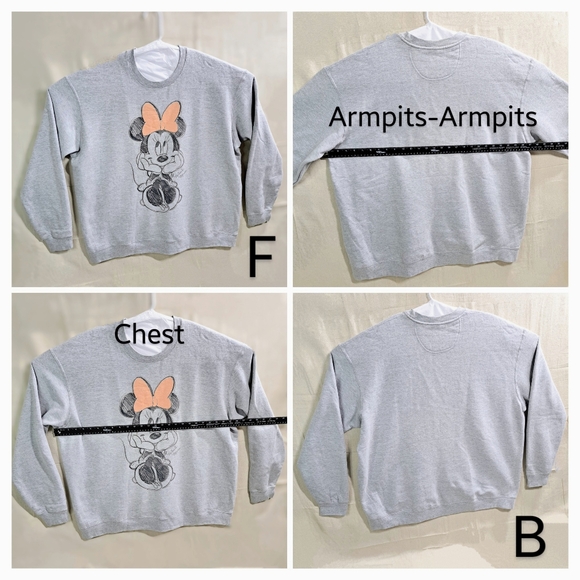 Disney 2XL Wm Grey Minnie Mouse Sketch Pink Bow Graphic Long Sleeve Sweatshirt - Picture 5 of 7